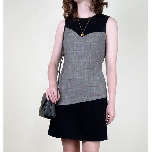 Judith & Charles Wool Mini Sheath Sleeveless Dress Faux Corset Plaid Fall Winter - Picture 1 of 10